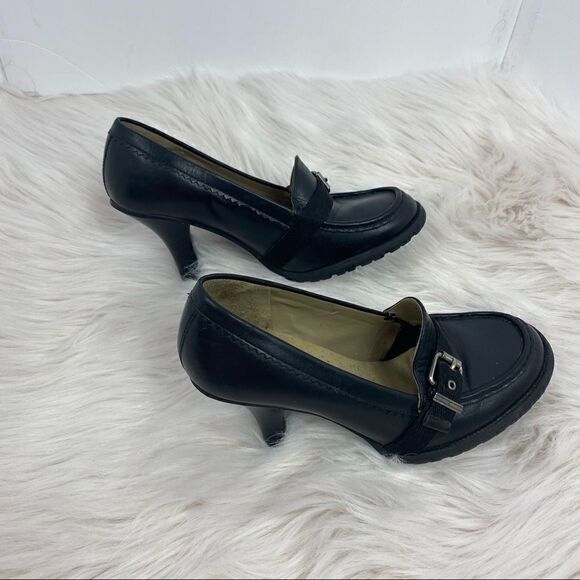 Tommy Hilfiger Black Leather Buckle Heels - Picture 4 of 9